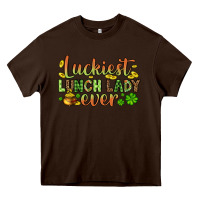 Chocolate Brown St. Patrick's Luckiest lunch lady ever Heavy Core Tee - OliviaCreatesArt