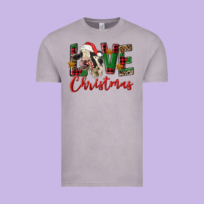 Love Christmas Holstein Heifer Vintage Tee Designed By Fadigitalartstudio