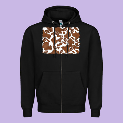Distressed Chocolate Milkshake Cowhide Zipper Hoodie Designed By Ranaportraitstore