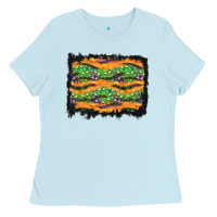 Baby Blue Halloween Skull Background Ladies Tee - BundleAndBundleShop