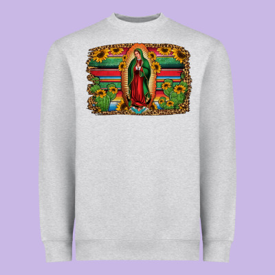 Lady Of Guadalupe Serape Background Heavyweight Sweatshirt Designed By Jasminsmagicworld