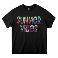 Black summer vibes tie dye doodle Heavy Core Tee - CowCowDesign