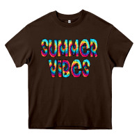 Chocolate Brown summer vibes tie dye doodle Heavy Core Tee - CowCowDesign