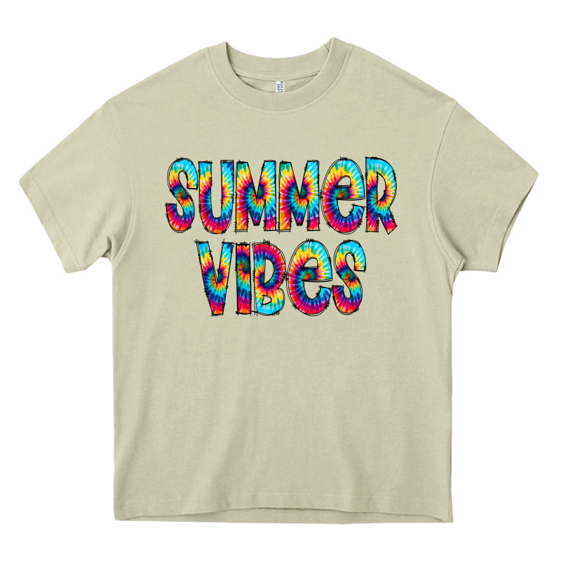 Summer Vibes Tie Dye Doodle Heavy Core Tee by CowCowDesign | Teevron