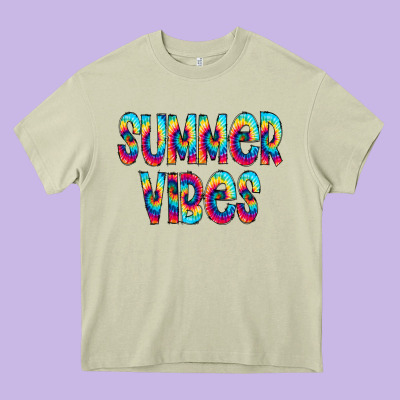 Summer Vibes Tie Dye Doodle Heavy Core Tee Designed By Cowcowdesign