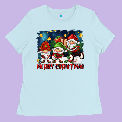 Merry Christmas Gnomies Wagon Ladies Tee Designed By Fadigitalartstudio