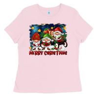 Bubblegum Pink merry christmas gnomies wagon Ladies Tee - FaDigitalArtStudio