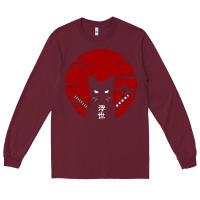 Burgundy ninja cat japanese Long Sleeve Tee - DesigneFamous