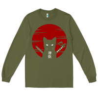 Army Green ninja cat japanese Long Sleeve Tee - DesigneFamous