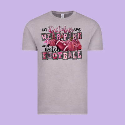 In October We Wear Pink And Watch Football Vintage Tee Designed By Fadigitalartstudio