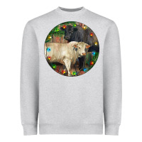Heather Grey Christmas Charolais Bull And Black Angus Bull Heavyweight Sweatshirt - RanaPortraitStore
