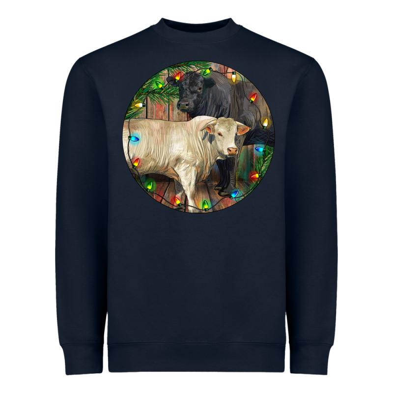 Christmas Charolais Bull And Black Angus Bull Heavyweight Sweatshirt by RanaPortraitStore | Teevron