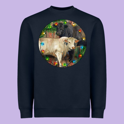 Christmas Charolais Bull And Black Angus Bull Heavyweight Sweatshirt Designed By Ranaportraitstore