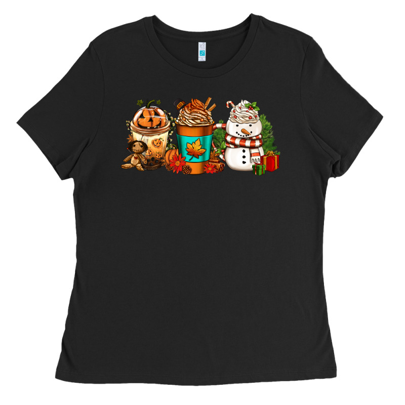 Halloween Thanksgiving Christmas Coffee Cups Ladies Tee by FaDigitalArtStudio | Teevron
