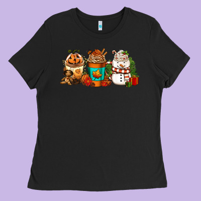 Halloween Thanksgiving Christmas Coffee Cups Ladies Tee Designed By Fadigitalartstudio