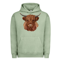 Pigment Oil Green highland cow Urban Hoodie - RanaPortraitStore
