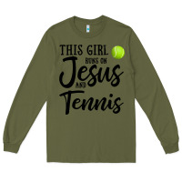 Army Green this girl runs on jesus and tennis Long Sleeve Tee - DesigneFamous