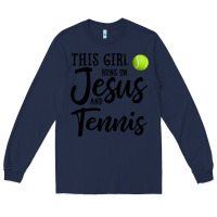 Navy this girl runs on jesus and tennis Long Sleeve Tee - DesigneFamous