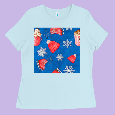 Winter  Snowflakes Hot Cocoa Ice Skating Shoes Ladies Tee Designed By Fadigitalartstudio