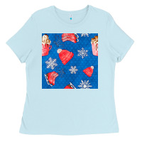 Baby Blue winter  snowflakes hot cocoa ice skating shoes Ladies Tee - FaDigitalArtStudio