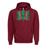 Burgundy glitter turqoise leopard tooled leather background Zipper Hoodie - RanaPortraitStore