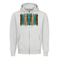 Dove Grey glitter turqoise leopard tooled leather background Zipper Hoodie - RanaPortraitStore