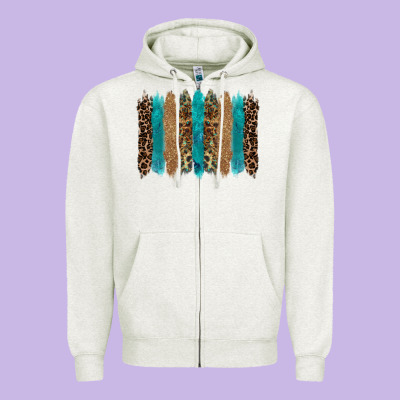 Glitter Turqoise Leopard Tooled Leather Background Zipper Hoodie Designed By Ranaportraitstore