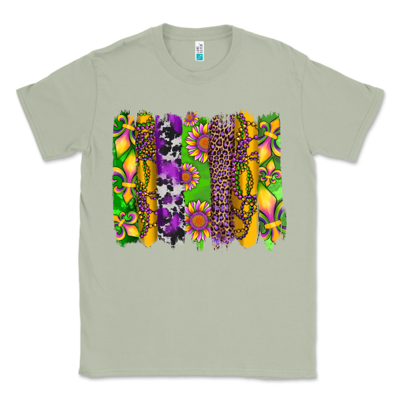 Mardi Gras Sunflower Fleur De Lis Leopard Cowhide Brushstrokes Classic Tee by Artiststas | Teevron