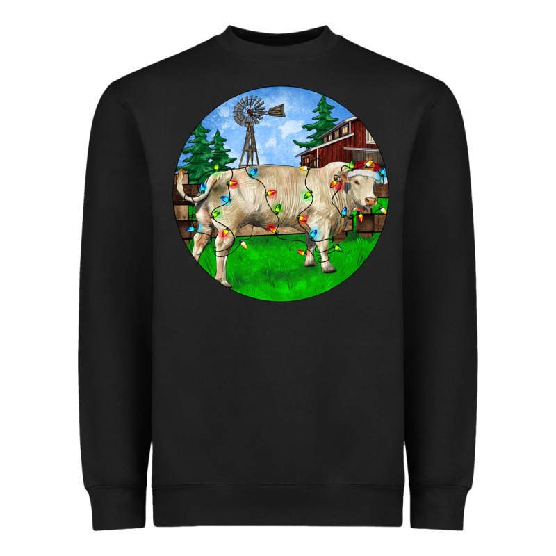 Christmas Charolais Bull And Barnyard Heavyweight Sweatshirt by RanaPortraitStore | Teevron