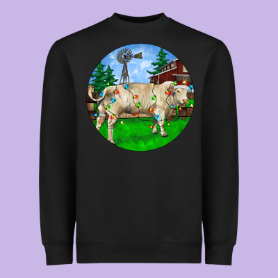 Christmas Charolais Bull And Barnyard Heavyweight Sweatshirt Designed By Ranaportraitstore