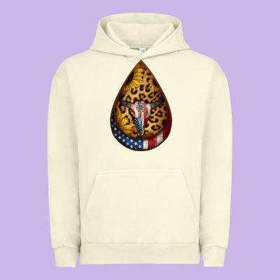 American Sunflower Bullskull Teardrop Earrings Urban Hoodie Designed By Jasminsmagicworld