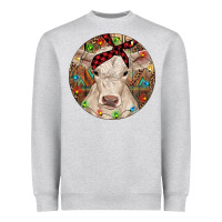 Heather Grey Christmas Charolais Calf Baby Cow Heavyweight Sweatshirt - RanaPortraitStore