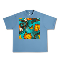 Pebble Blue autumn leaves seamless pattern Urban Heavy Tee - BundleAndBundleShop