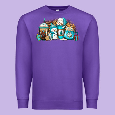 Winter Snowman Coffee Cups Premium Sweatshirt Designed By Jasminsmagicworld