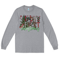 Heather Grey Baby's First Christmas Long Sleeve Tee - CowhideDigitalArt