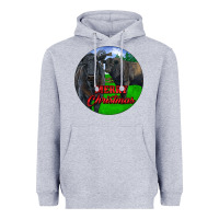 Heather Grey Black Angus Cattle and Bull Merry Christmas Heavyweight Hoodie - RanaPortraitStore