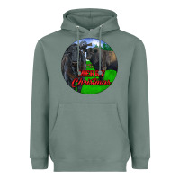 Sage Black Angus Cattle and Bull Merry Christmas Heavyweight Hoodie - RanaPortraitStore