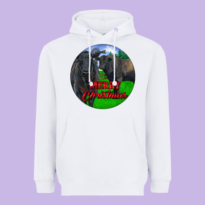 Black Angus Cattle And Bull Merry Christmas Heavyweight Hoodie Designed By Ranaportraitstore