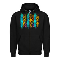Black turquoise leopard sunflowers colorful Zipper Hoodie - RanaPortraitStore