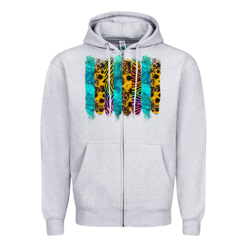 Turquoise Leopard Sunflowers Colorful Zipper Hoodie by RanaPortraitStore | Teevron