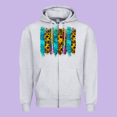 Turquoise Leopard Sunflowers Colorful Zipper Hoodie Designed By Ranaportraitstore
