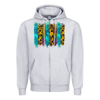 Heather Grey turquoise leopard sunflowers colorful Zipper Hoodie - RanaPortraitStore