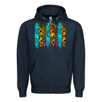 Navy turquoise leopard sunflowers colorful Zipper Hoodie - RanaPortraitStore