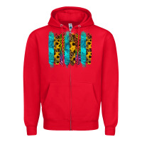 Red turquoise leopard sunflowers colorful Zipper Hoodie - RanaPortraitStore