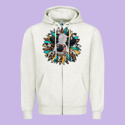Baby Cow With Sunflower Zipper Hoodie Designed By Ranaportraitstore