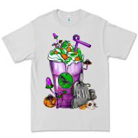 Dove Grey Halloween Cold Drink Frappe With Tombstone Premium Tee - FaDigitalArtStudio