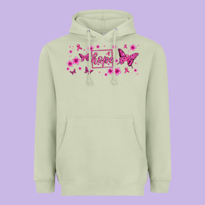 Hope Breast Cancer Butterfly Heavyweight Hoodie Designed By Jasminsmagicworld