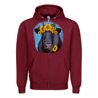 Burgundy black angus with sunflower Zipper Hoodie - RanaPortraitStore