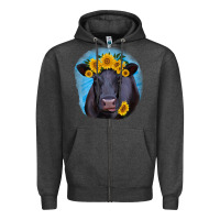 Charcoal Heather black angus with sunflower Zipper Hoodie - RanaPortraitStore