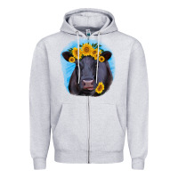 Heather Grey black angus with sunflower Zipper Hoodie - RanaPortraitStore